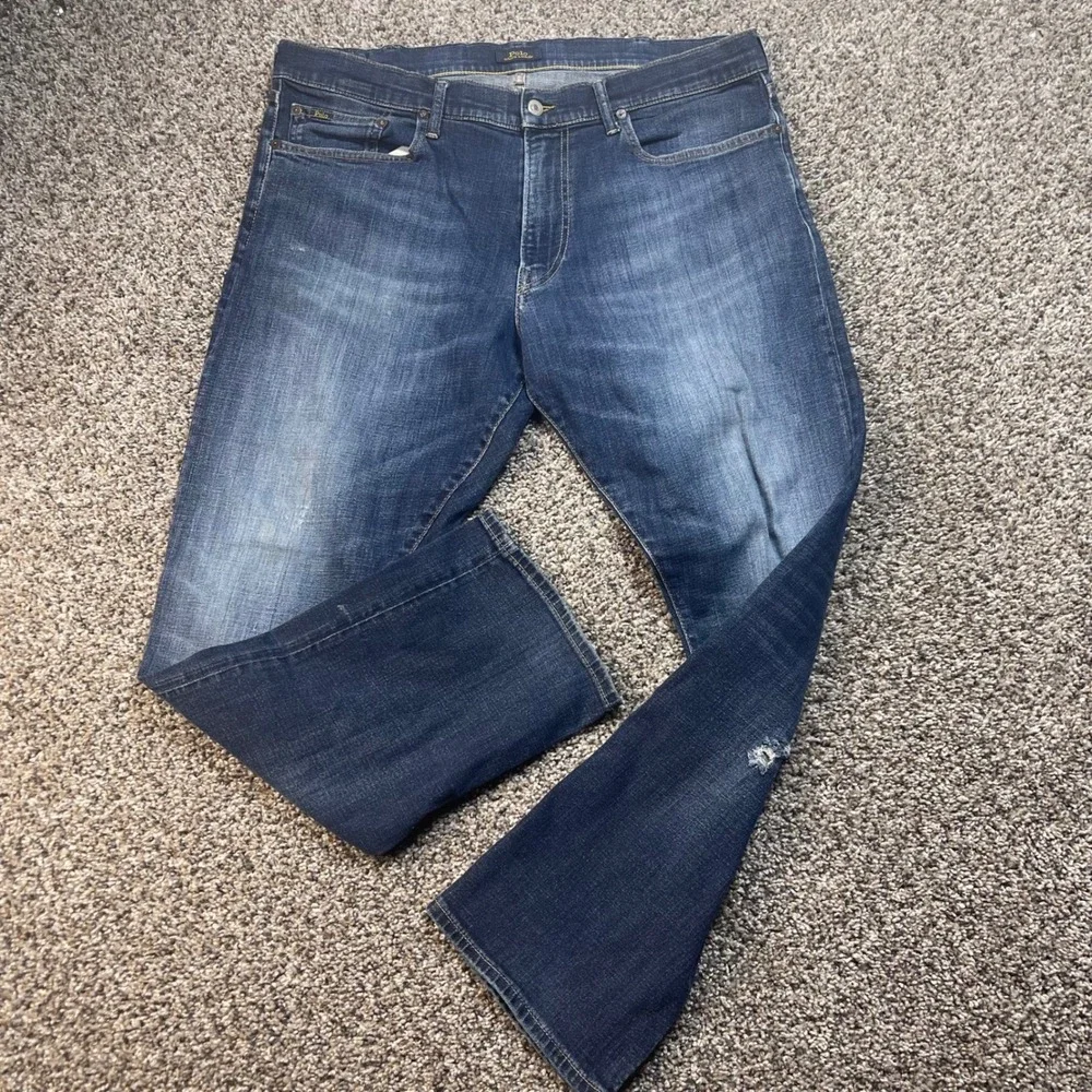 Polo Ralph Lauren Men's 38x31 Varick Slim Straight‎ Jeans Dark Wash Blue Denim